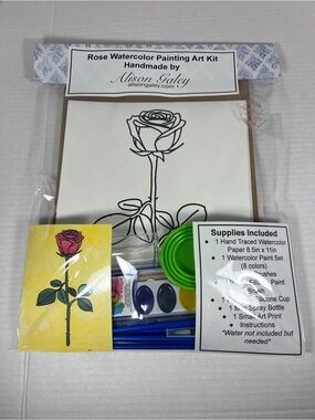 Rose Watercolor Painting Art Kit Handmade by Alison Galey supplies inc.